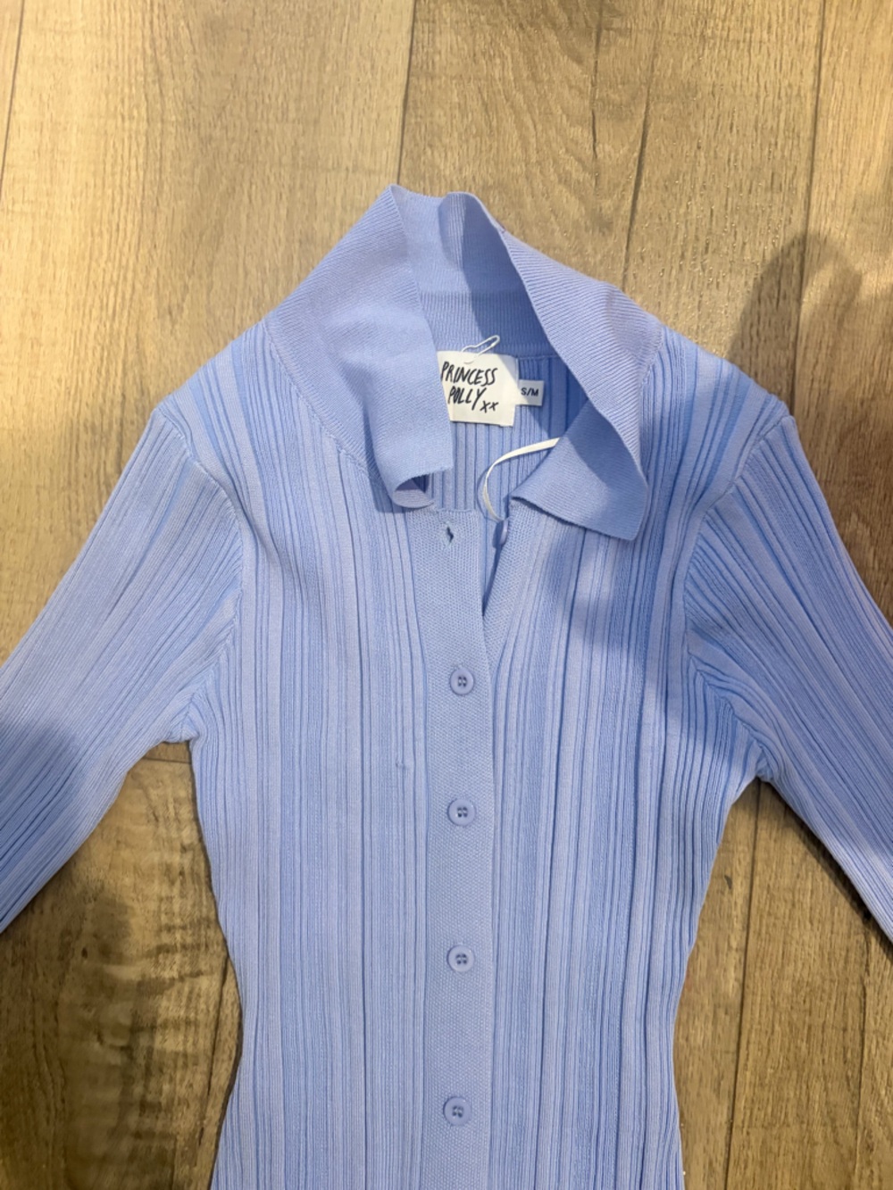 Princess Polly Pastel Blue Ribbed Collared Dress: Size S/M - Picture 2 of 4